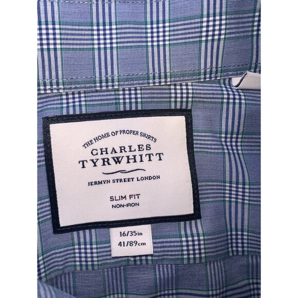 Charles Tyrwhitt Shirt Men Size 16/35 Blue Plaid Jermyn Street Slim Fit Non-Iron - Picture 4 of 15